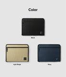 Pad Pouch | Smart Zip Pouch - Three rectangular zipper pouches in black, light beige, and navy displayed against a gray background.