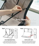 Pad Pouch | Smart Zip Pouch - Hands adjusting a strap to set up a tablet stand, with diagrams showing strap and pen anchor steps.