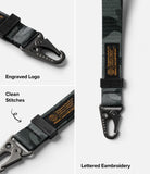 Holder Link Tactical Webbing Hand Strap - Camo tactical strap with black metal carabiner, engraved logo, and embroidery.