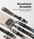 Holder Link Tactical Webbing Hand Strap - Tactical webbing straps in various colors with metal clips attached to a phone.