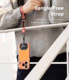 Holder Link Tactical Webbing Hand Strap - A person wearing a coral-colored tactical wrist strap attached to a phone.
