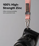 Holder Link Tactical Webbing Hand Strap - Pink webbing strap attached to a camera with a durable zinc alloy carabiner.