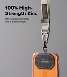 Holder Link Tactical Webbing Hand Strap - Beige webbing strap with a zinc alloy carabiner attached to a phone case.