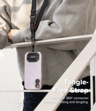 Holder Link Tactical Webbing Lanyard Strap - Black tactical lanyard attached to a smartphone case with a 360-degree swivel.