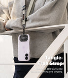 Holder Link Tactical Webbing Lanyard Strap - A person wearing a beige tactical lanyard attached to a phone case.