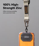 Holder Link Tactical Webbing Lanyard Strap - Beige webbing strap with zinc alloy carabiner attached to a phone case.