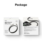 Ringke USB 3.2 Gen 2x2 USB-C Charging Cable - Front and back view of the product packaging showing the cable and specs.