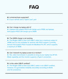 Ringke USB 3.2 Gen 2x2 USB-C Charging Cable - FAQ list detailing compatibility, charging power, and technical standards.