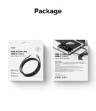 Ringke USB 3.2 Gen 2x2 USB-C Charging Cable - Front and back of retail packaging showing cable, specs, and laptop usage.