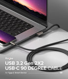 Ringke 90 Degree Cable USB 3.2 Gen 2x2 USB-C - Braided USB-C cable with 90-degree connector plugged into a laptop and phone.