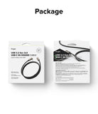 Ringke 90 Degree Cable USB 3.2 Gen 2x2 USB-C - Front and back view of the cable packaging with product specifications.