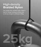 Ringke 90 Degree Cable USB 3.2 Gen 2x2 USB-C - Black braided cable lifting a heavy metal weight to show durability.