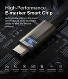 Ringke 90 Degree Cable USB 3.2 Gen 2x2 USB-C - USB-C connector with visible E-marker chip and safety protection icons.