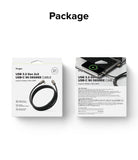 Ringke 90 Degree Cable USB 3.2 Gen 2x2 USB-C - Front and back view of the product packaging for a black USB-C cable.