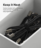 Ringke 90 Degree Cable USB 3.2 Gen 2x2 USB-C - Braided black USB-C cables coiled and secured with a hook-and-loop strap.