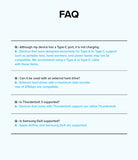 Ringke 90 Degree Cable USB 3.2 Gen 2x2 USB-C - FAQ list regarding device compatibility, charging, and data transfer.