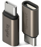 Adapter Lightning to C OTG (2P) - Two metallic gray USB-C to Lightning adapters with Ringke branding on a white background.