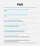 Adapter Lightning to C OTG (2P) - FAQ list detailing compatibility for charging, data transfer, and device support.