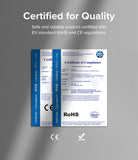Adapter Lightning to C OTG (2P) - Two stacked Certificates of Compliance documents displaying RoHS and CE certification.