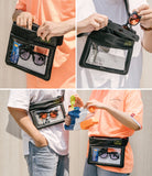 Waterproof Pouch Case | Sling Bag - People wearing waterproof pouches holding phones, sunglasses, and cash outdoors.