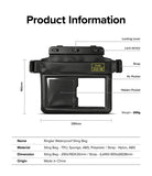 Waterproof Pouch Case | Sling Bag - Diagram of a black waterproof sling bag with labels for locking levers and pockets.