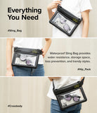 Waterproof Pouch Case | Sling Bag - A person wearing a black waterproof pouch as a sling bag, hip pack, and crossbody.