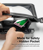 Waterproof Pouch Case | Sling Bag - Hands opening a hidden pocket inside a waterproof pouch to reveal credit cards.