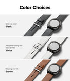 Watch Lug 24mm | Leather One Basic Bold - Three watch bands in black, white, and brown leather shown with a smartwatch.