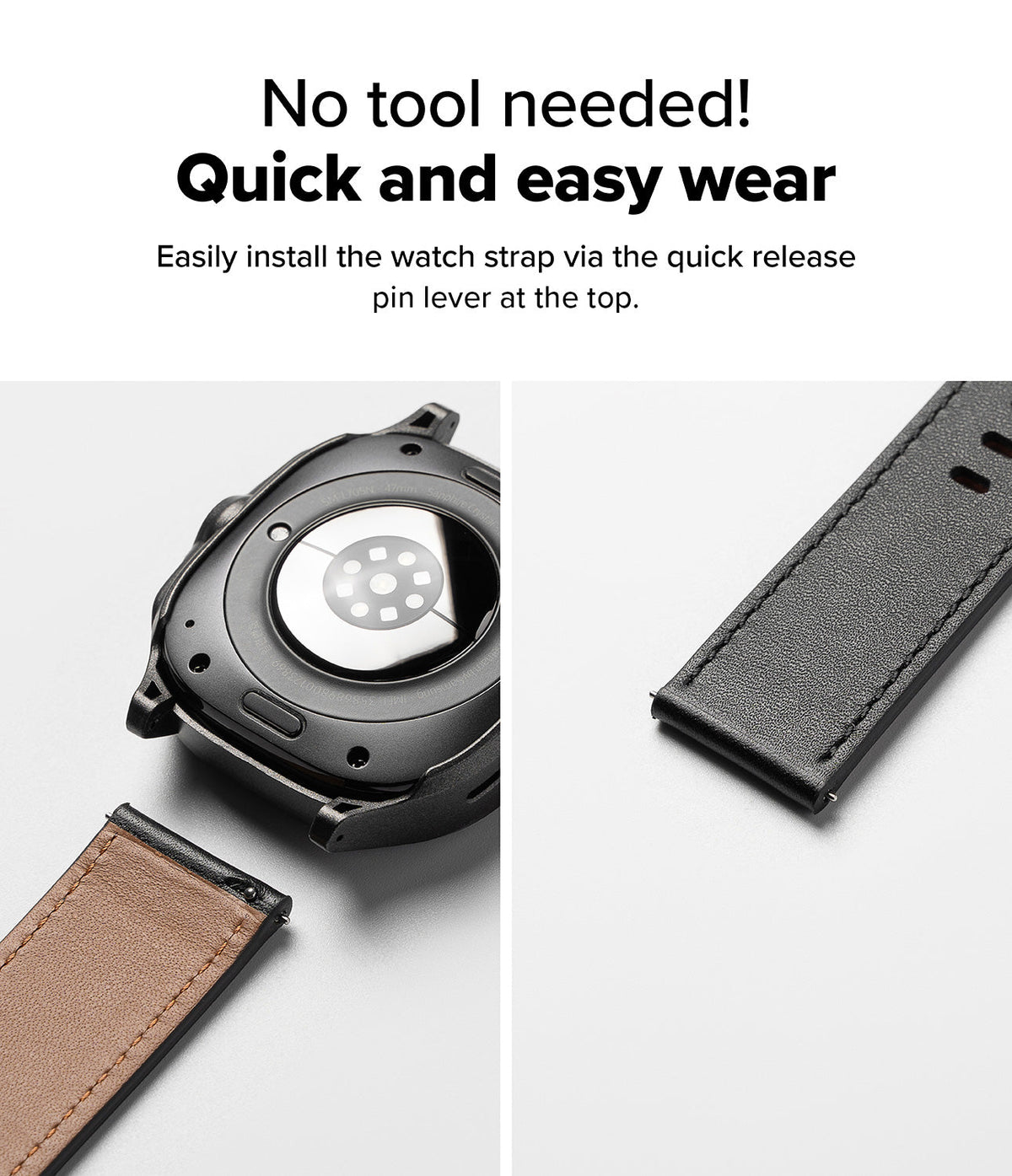 Watch Lug 24mm | Leather One Basic Bold - Close-up of a black leather watch strap with a quick-release pin lever for easy installation.
