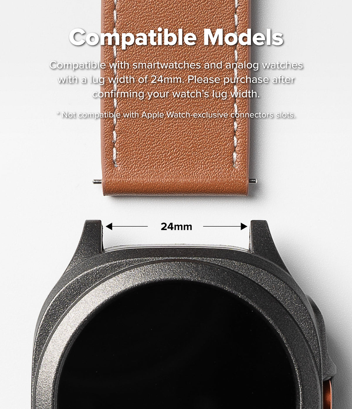Watch Lug 24mm | Leather One Basic Bold - Watch Lug 24mm - Brown leather watch strap aligned with a 24mm watch case lug width measurement.