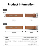 Watch Lug 24mm | Leather One Basic Bold - Technical diagram showing dimensions and specifications of a brown leather watch strap.