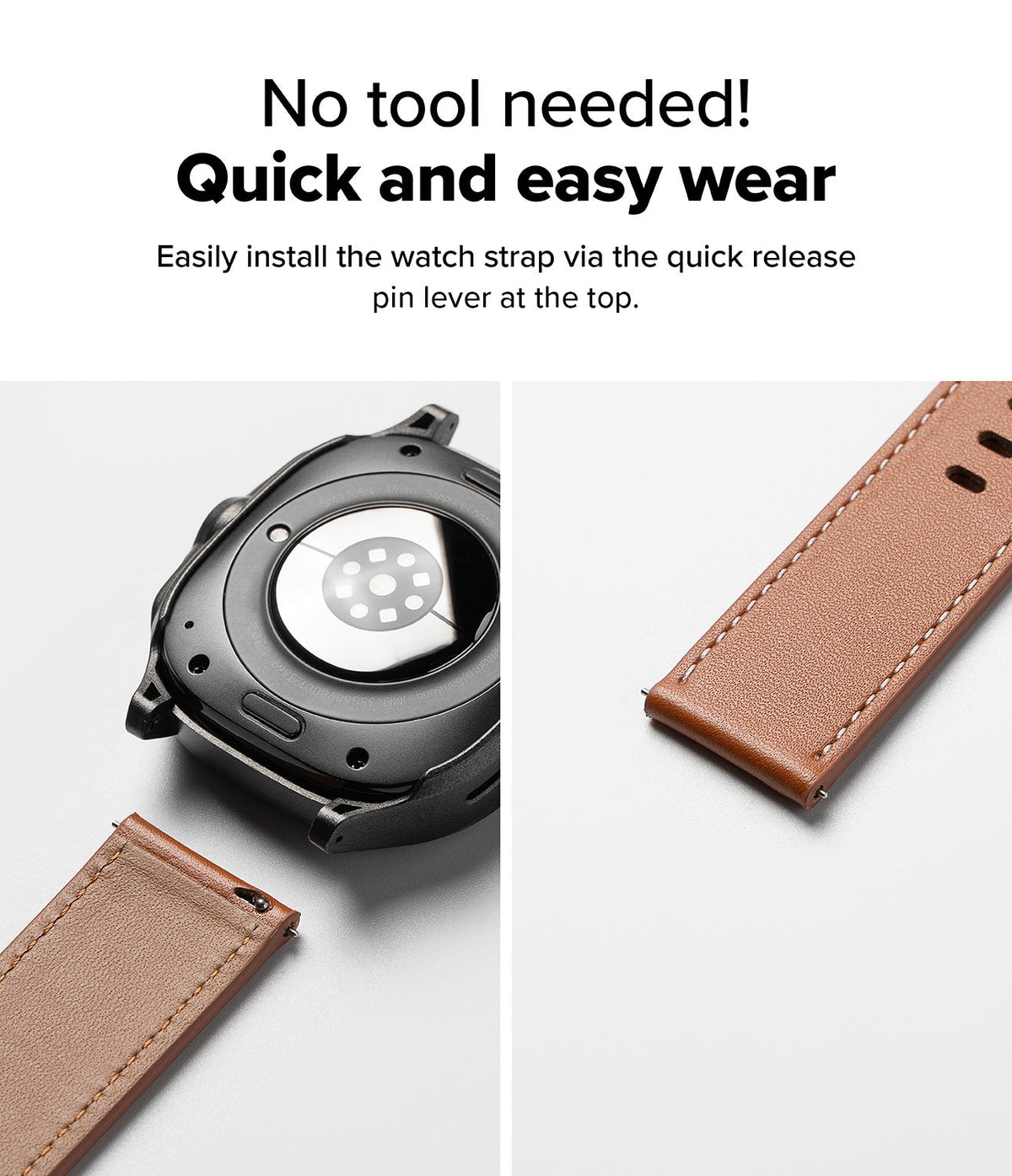 Watch Lug 24mm | Leather One Basic Bold - Brown leather watch strap with quick-release pin lever for easy installation.