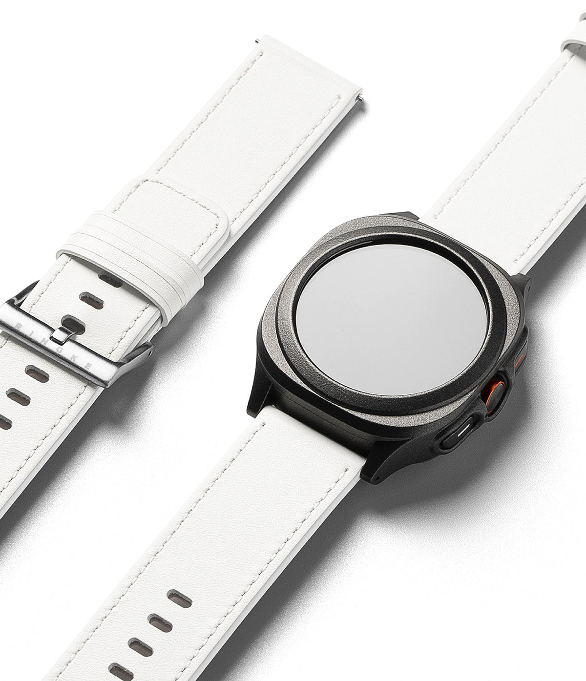 Watch Lug 24mm | Leather One Basic Bold - Black smartwatch with a white leather strap and a separate matching strap.