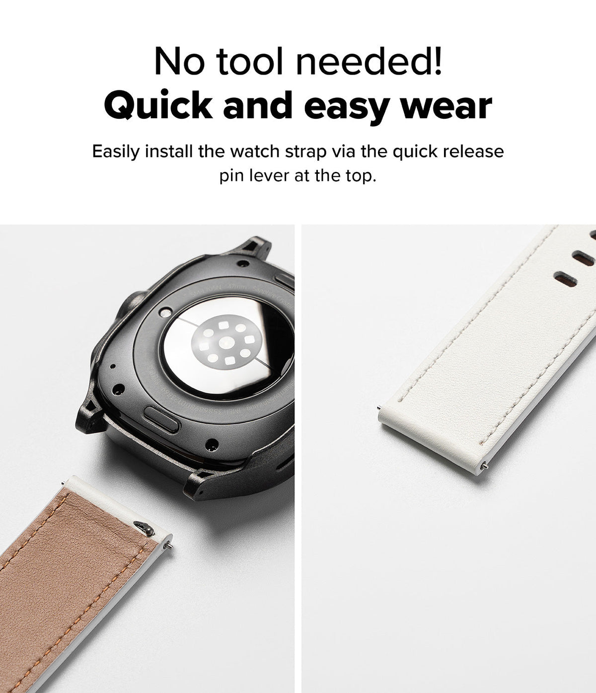 Watch Lug 24mm | Leather One Basic Bold - Close-up of a white watch strap with a quick-release pin attaching to a watch.