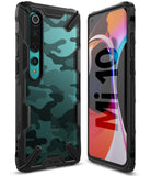 Mi 10 / 10 Pro Case | Fusion-X - Black rugged case with teal camo back, shown from front and back angles on a Mi 10 phone.