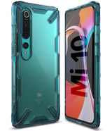 Mi 10 / 10 Pro Case | Fusion-X - Teal transparent protective phone case shown from front and back angles on a Mi 10.