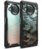 Mi 10T Lite 5G / 10i 5G Case | Fusion-X - Two rugged black phone cases with clear and camo back panels for Xiaomi phones.