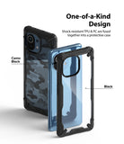 Mi 11 Case | Fusion-X - Two Mi 11 phones in Camo Black and clear black Fusion-X cases with shock-resistant TPU and PC design.