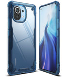 Mi 11 Case | Fusion-X - Transparent Mi 11 phone case with a rugged, blue-tinted frame shown from front and back angles.
