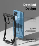 Xiaomi 12T / 12T Pro Case | Fusion-X - Exploded view of a blue phone and black protective case with labels for PC, TPU, and lanyard holes.