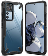 Xiaomi 12T / 12T Pro Case | Fusion-X - Clear phone case with black rugged bumpers shown from front and back angles.