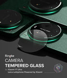Xiaomi 17 Ultra | Camera Glass (2P) - Circular tempered glass protector hovering over a green Xiaomi 17 Ultra camera module.
