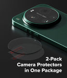 Xiaomi 17 Ultra | Camera Glass (2P) - Two circular glass camera lens protectors shown next to a green smartphone.