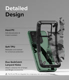 Xiaomi 14 Case | Fusion-X - Exploded view of a protective phone case highlighting hard PC, soft TPU, and lanyard hole features.