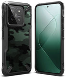 Xiaomi 14 Case | Fusion-X - Black rugged phone case with green camo back and front view showing a green screen display.