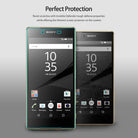 Xperia Z5 Compact Screen Protector | Invisible defender - Xperia Z5 Compact Screen Protector - Two Sony smartphones side-by-side, one with a thin, clear screen protector applied.
