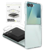Galaxy Z Flip 7 Clear | Fusion - Clear phone case and tempered glass screen protectors for Galaxy Z Flip 7 with packaging.