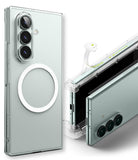 Galaxy Z Fold 7 Case | Slim Magnetic - Clear magnetic phone case with hinge protection being applied to a foldable phone.