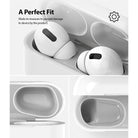Ringke Airpods Pro Dust Guard Sticker - AirPods Pro in a charging case with a metallic dust guard sticker installed.