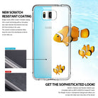 Galaxy Alpha Case | Fusion - Clear phone case showing scratch-resistant coating compared to a scratched surface with clownfish art.